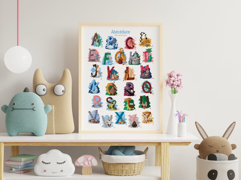 Affiche et carte postale abécédaire animalier pour décorer la chambre de votre enfant
