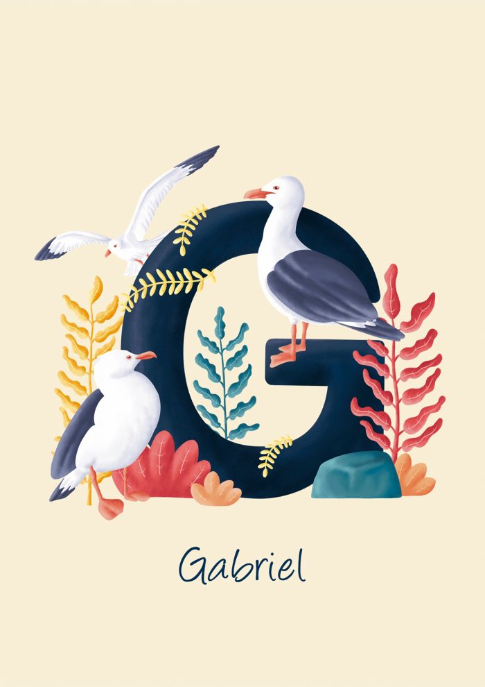 Affiche carte postale personnalisée au nom de votre enfant ici G comme Gabriel