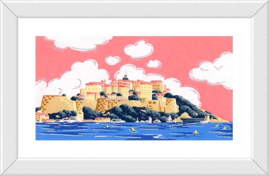 Illustration originale pour un cadeau unique : la citadelle de calvi ciel rose
